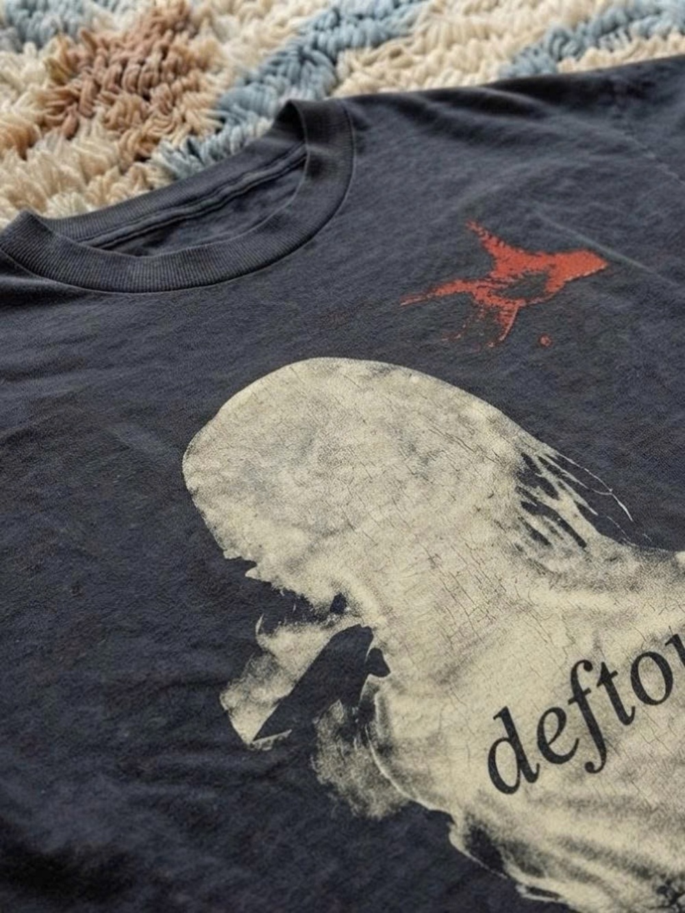 Black Deftones Short Sleeve Tee with Cream Silhouette and Red Accent - Picture 2 of 3